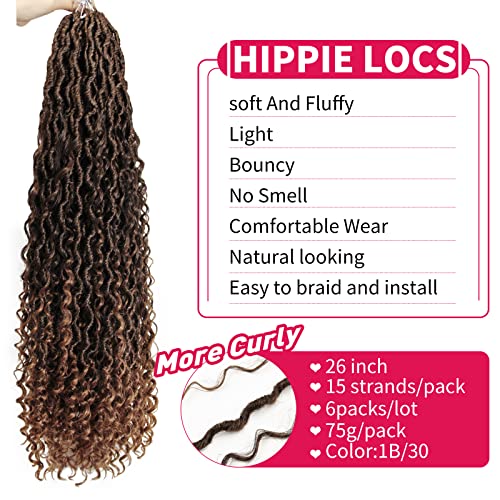 6Packs Goddess Locs Crochet Hair,26Inch Curly Faux Locs Crochet Hair Hippie Locs Crochet Braids Long Crochet Goddess Faux Locs For Black Women(26Inch 1B/30) #TOP2