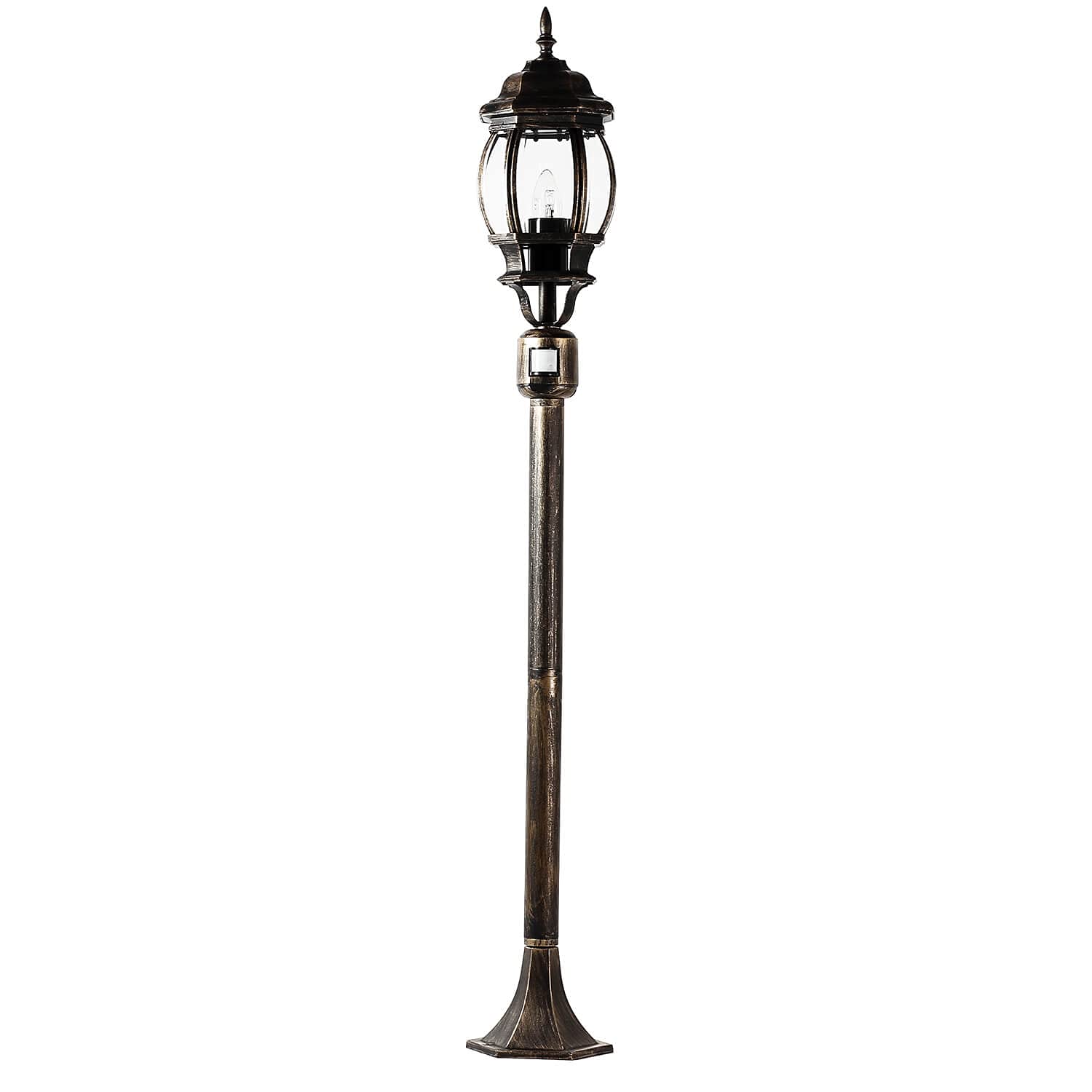 Licht-Erlebnisse Lampe sur pied extérieure avec détecteur de mouvement en aluminium et verre noir cuivré IP44 jardin 123,5 cm petite E27 Lanterne rustique luminaire sur mât extérieur BREST