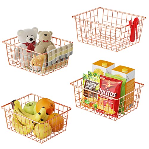 Wire Baskets, Cambond 4 Pack Wire Basket for Storage Durable Metal Basket Pantry Organizer Storage Bin Baskets for Kitchen Cabinets, Pantry, Bathroom, Countertop, Closets
