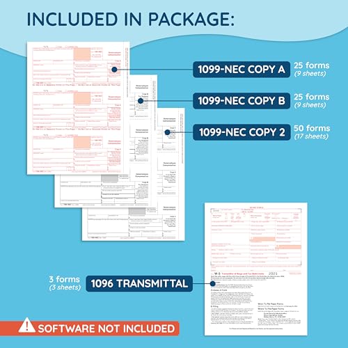 image for Blue Summit Supplies 1099-NEC 4-Part Tax Form Kit, 2025, Intended for 