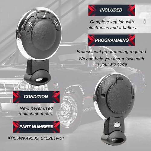 Télécommande BMW Mini Cooper Lot de 2 clefs de remplacement à 3 boutons KR55WK49333 - 4