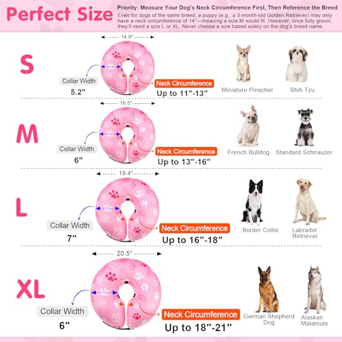 Image of BEAUTYZOO Dog Cone Alternative After Surgery for Large Medium Small Dogs, Soft Inflatable Cone Collar for Dogs Cats, Pet Neck Donut E Collar Dog Recovery Collars to Stop Licking, Paw Pink, L