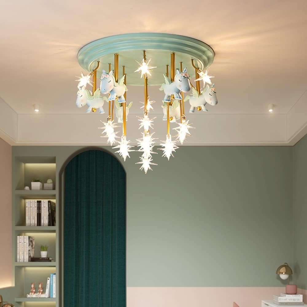 Cartoon Ceiling Lamp Nordic Creative Semi Flush Light with Star Glass Shade Princess Fixture for Children's Bedroom 19 Lights,Chandeliers