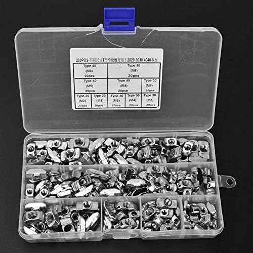 200Pcs T Slot Sliding Block Slider Nuts M3/M4/M5/M6/M8 Fastener Nuts for 20/30/40 Aluminum Profiles
