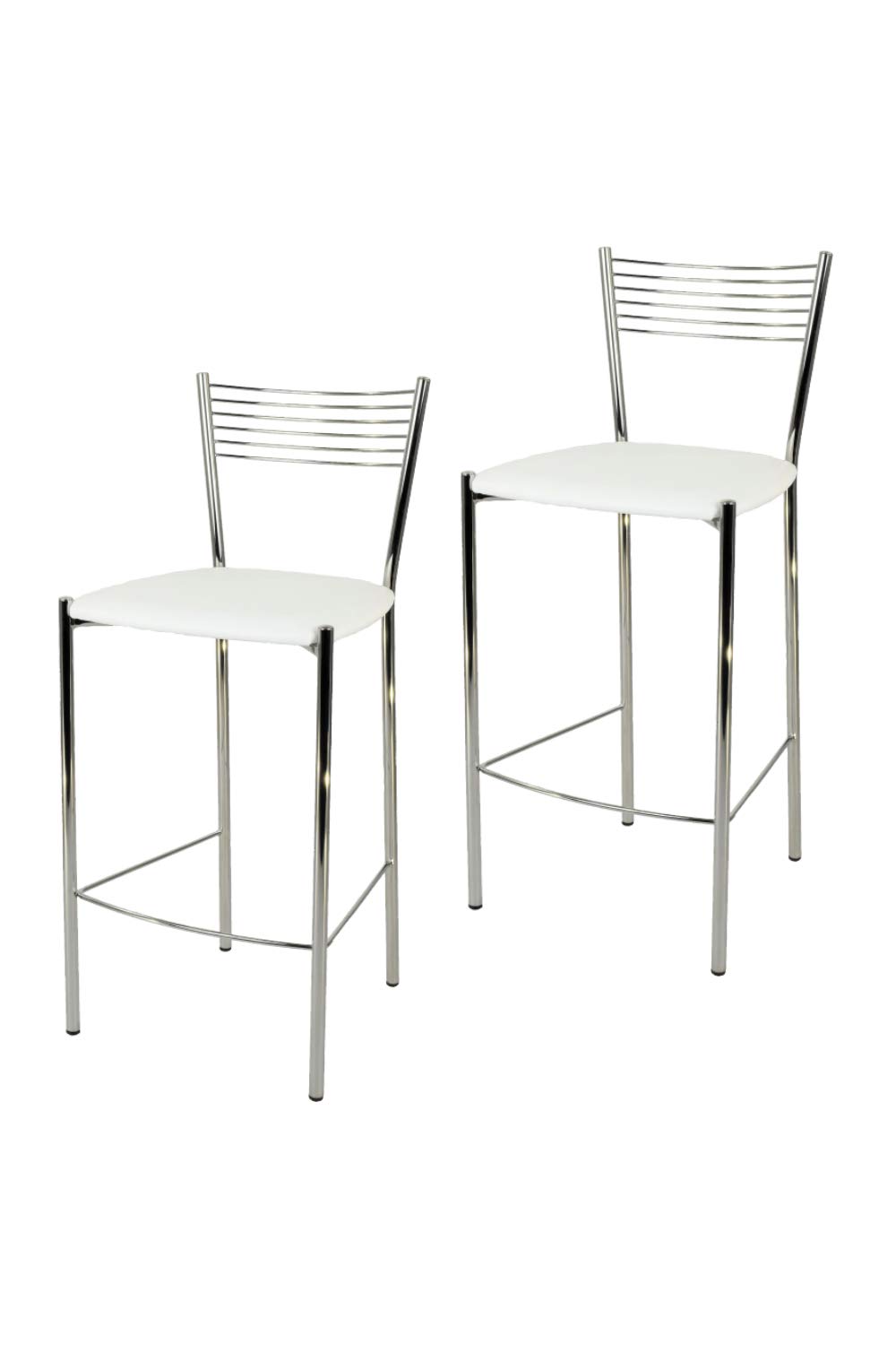 t m c s Tommychairs - Set 2 taburetes Elegance para Cocina y Bar, con Estructura en Acero Cromado y Asiento tapizado en Polipiel Color Blanco