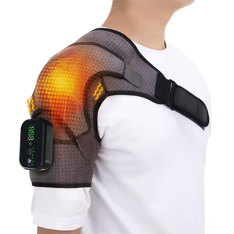 Coussin De Massage Chauffant Sans Fil Pour Épaule, Attelle Chauffante avec 3 Niveaux De Chaleur Et Vibrations, Écran Tactile et Batterie Haute Capacité, Adaptée À L'Épaule Gauche/Droite pour Unisexe