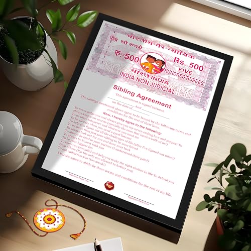 Image of Art Street A4 Framed Sibling Agreement Greeting Card For Brother & Sister, Photo Frame with Photo Upload Gift for Bhai Dooj, Birthday, Rakshabandhan Rakhi Pre Defined Terms & Conditions, Rakhi Gift