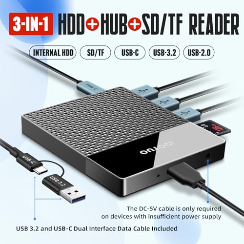 1TB External Hard Drive USB C Multiport Hub HDD 7 in 1 USB 30 SDTF Card Reader Docking Station Multi Function HDD for Windows Mac Android TV Phone Laptop Desktop PC