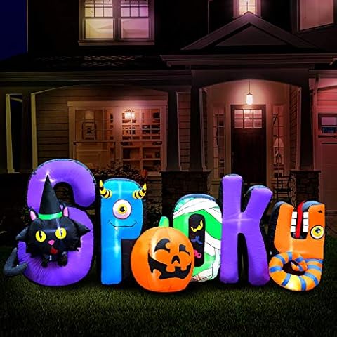 Holidayana Halloween Inflatables Large 9 ft Spooky Sign - Inflatable Outdoor Halloween Decorations Blow Up Halloween Decorations for Yard, Lawn & Garden Internal Lights & Built-in Fan Cover