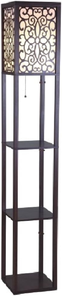 Major-Q 6958BR-A Wooden Shelf Floor Lamp with Floral Shade Panels, 63"H, Brown