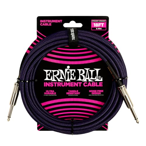 Image of Ernie Ball Braided Instrument Cable, Straight Straight, 18ft, Purple /Black