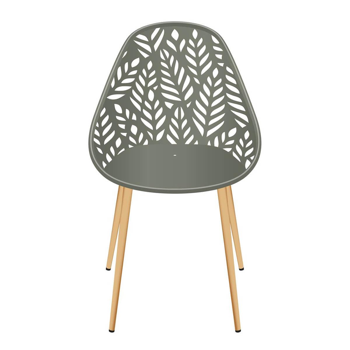 AltoBuy SAYA - Lot de 4 Chaises de Jardin Coque Plastique Ajourée Vert Olive Pieds Métal