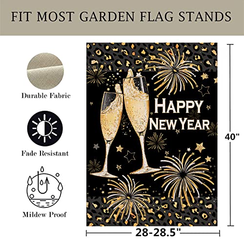 Artofy Happy New Year 2023 Eve Large Decorative House Flag, Fireworks Stars Yard Garden Outside Decor, Celebration Party Winter Burlap Leopard Outdoor Home Decoration Double Sided 28 X 40 #TOP1