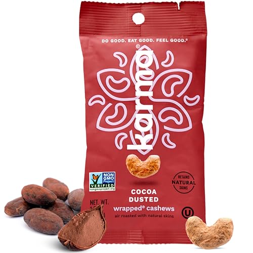 Image of Cocoa Dusted Cashews with Skin by Karma Nuts, Whole, Sweet, Roasted, Vegan, Gluten Free, Low Net Carb, Natural, Everyday Nut Snack, 1.5 Ounce (12 Snack Packs)