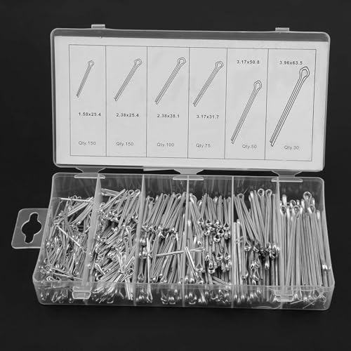 555 Pieces Cotter Pins Zinc Plated Steel Cotter Spring Split Pin Fastener Clips Assortment Kit for Hitch Holds Pin Lock Systems Straight Hairpins Silver