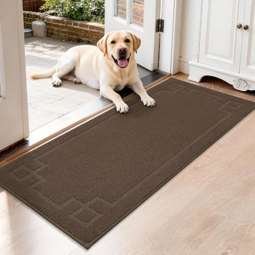 BEQHAUSE Door Mat 20" x 48", Non-Slip Door Mats Indoor Entryway Rugs Washable Low-Profile Absorbent and Stain Resist Floor Mats, Dog Door Mat for Front Back Door, Mud Wet Shoes & Paws, Brown