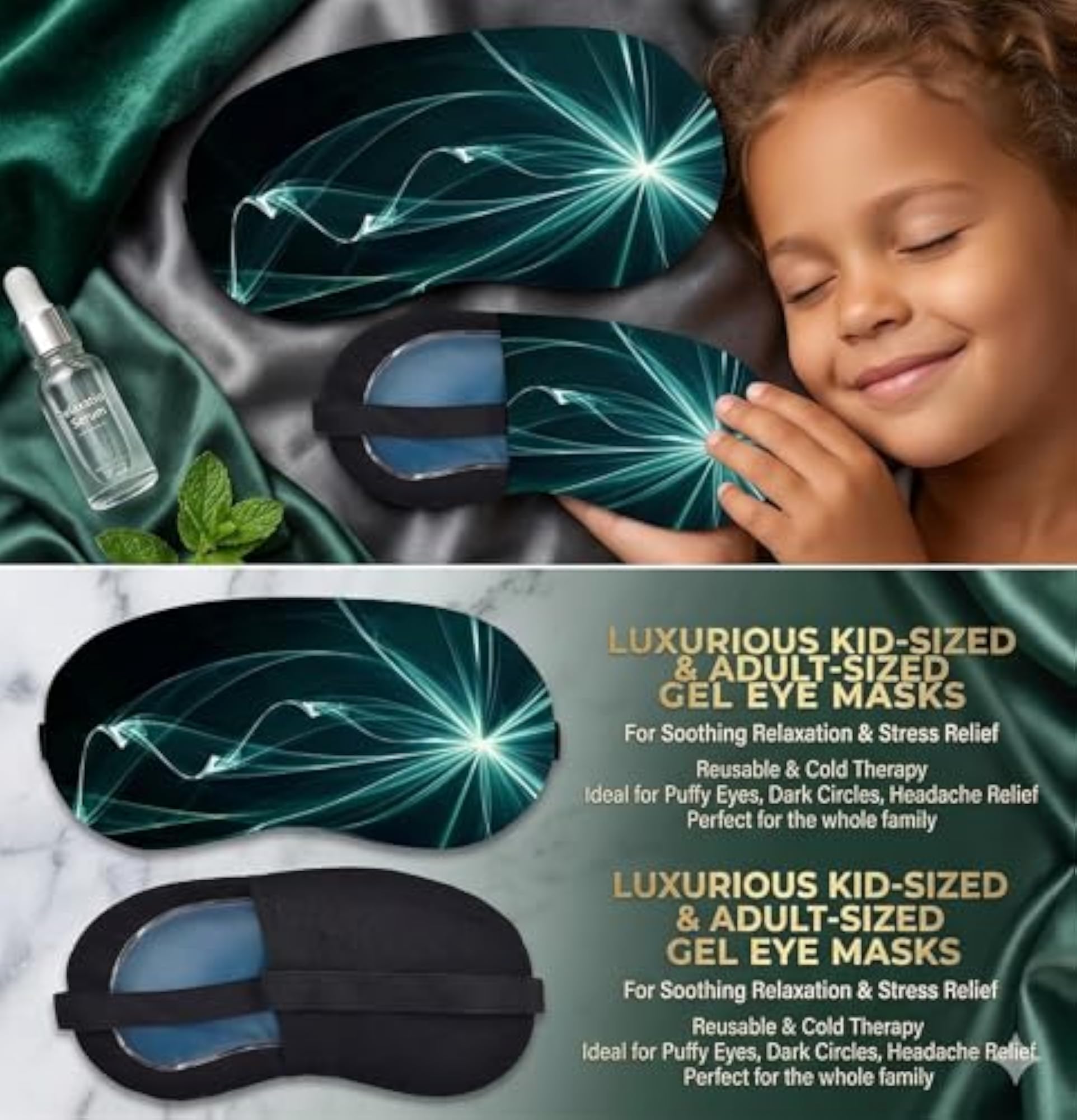 Cooling Gel Eye Mask with Black Cover, Comfortable Sleep