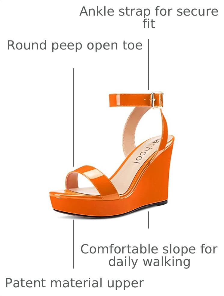 Image of Aachcol Women Platform Wedge Sandals Round Peep Open Toe Ankle Strap Slingback Two-Piece Chunky Block High Heel Dress Shoes Pumps Party Patent 4 Inch