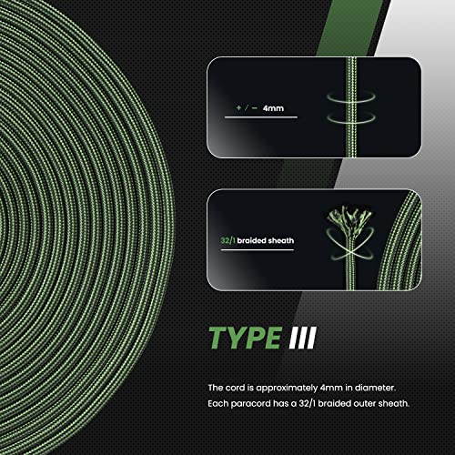 Abma Cord Paracord 620 lbs 4mm 9 Strands 100% Nylon 30M - Forest Green & Black, Stripes-forest Green & Black, 30 Meters - Image 4