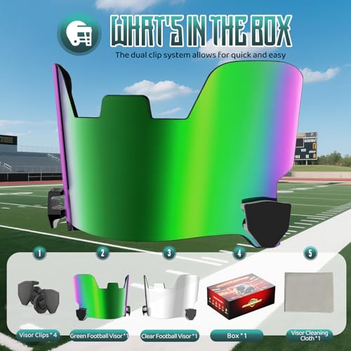 Image of 2 Pack Football Helmet Visors, Clear and Green