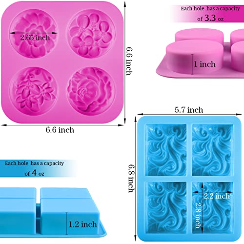 Image of Sakolla 2 Pack Silicone Soap Molds, 4 Cavities Rectangle Wave and Round Flower Silicone Molds for Handmade Soap, Candle and Mousse Cake