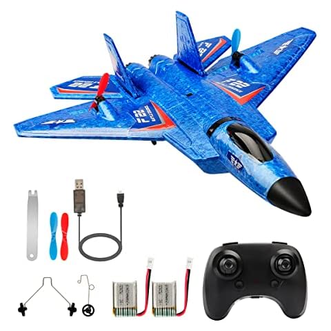 RoofWorld F-22 Raptor RC Airplane , 2.4G RTF 6-axis Gyro RC Airplane with Light Strip, Jet Fighter Plane Aircraf Easy to Fly for Beginners Trainer (Red) Cover