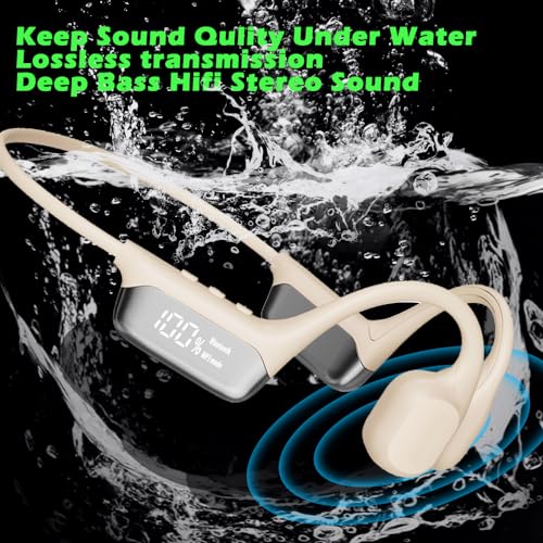 Image of AYI Swim Headphones True Bone Conduction Open Ear Headset LED Screen Power Indicator Underwater MP3 Player Built-in 32G Memory IP68 Waterproof Bluetooth Earphone for Sport Running-S10 White