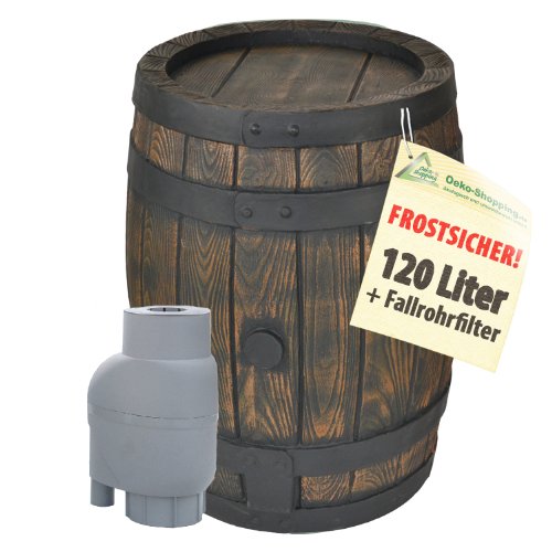Preisvergleich Produktbild REGENTONNE EICHENFASS 120 Liter Inkl. Regensammler T33 REGENFASS Wasserfass REGENWASSERTONNE Wassertonne - FROSTSICHERES Gartenfass für Regenwasser u.v.m. in Holz-Optik aus robustem PE-Kunststoff