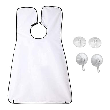ANTIMOS Beard Apron Hair Clippings Catcher Grooming Bib for Men Trimming Non Stick Hair Beard Cape Cloth Waterproof with 4 Suction Cups Use for Men - White