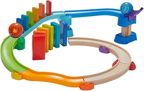 HABA Kullerbu Kringel Domino Playset – Juego de 33 piezas de pista de bolas con dos juegos de dominó que caen – A partir de 2 años