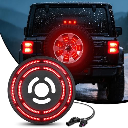 Nilight Spare Tire Brake Light Red Double Row LED Ring 3rd Third Stop Rear Wheel Lights Plug and Play Fit for 2018 2019 2020 2021 2022 2023 2024 2025 2026 Jeep Wrangler JL