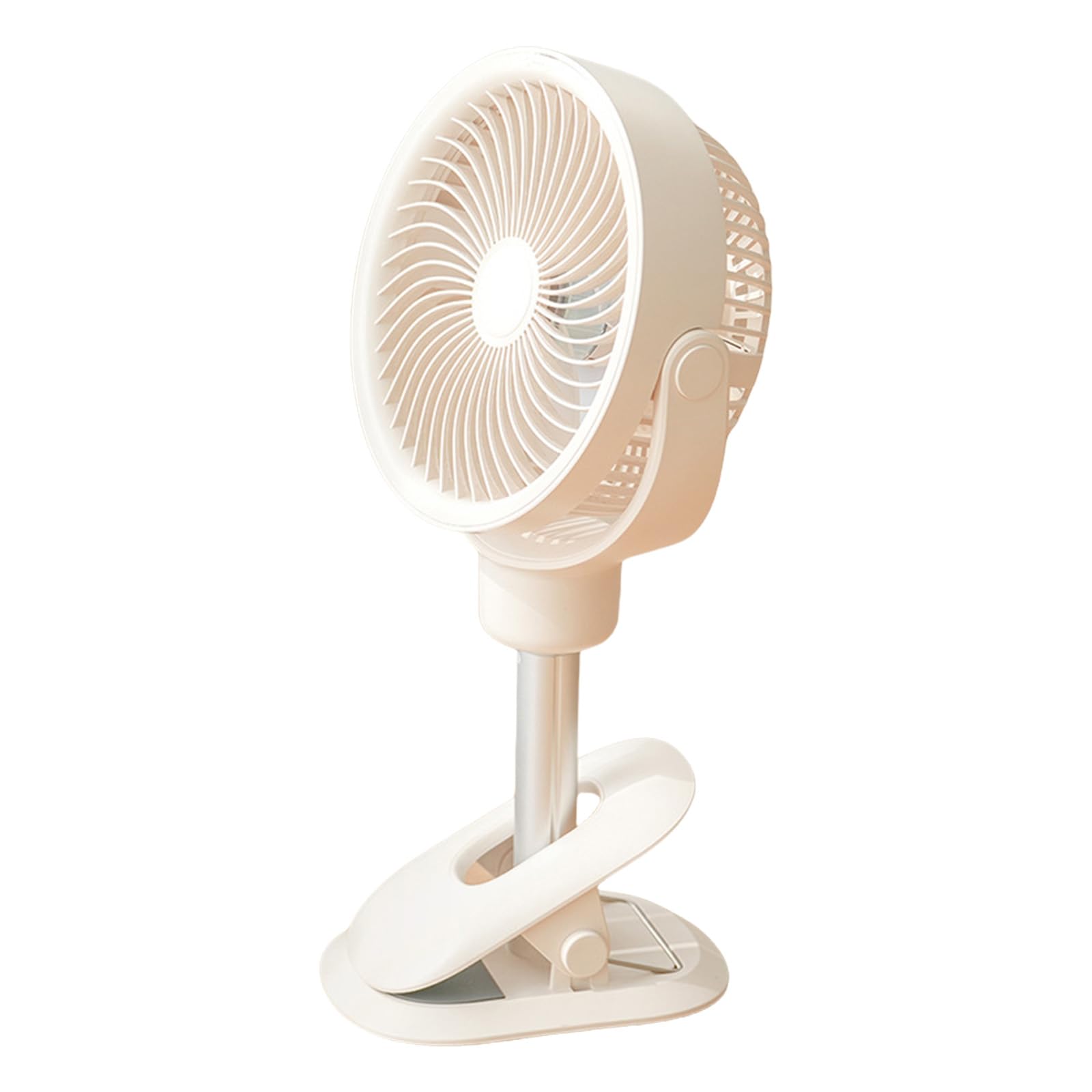 Ventilatore oscillante a clip da tavolo, altezza regolabile, ricaricabile tramite USB, portatile, telescopico, con luce a LED, ventilatore ricaricabile