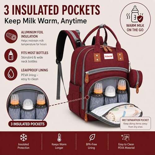 Image of Diaper Mommy Bags For Mothers for Travel - Hospital Baby Maternity Bag for Delivery Women - New Born Baby Essentials - Water-Resistant Fabric & Insulated Bottle Holders - 21 L, 14 Pockets