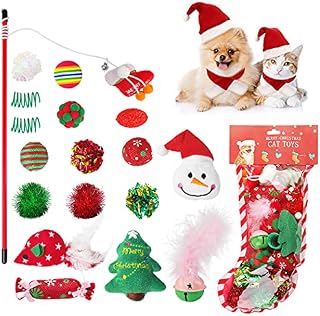 JUSTDOLIFE Cat Toys, 18PCS Cat New Year Christmas Toys Set Kitten Toys Cat Toys for Indoor Cats Mice Toy Cat Teaser Wand - Christmas Stocking Gift Spree for Cats