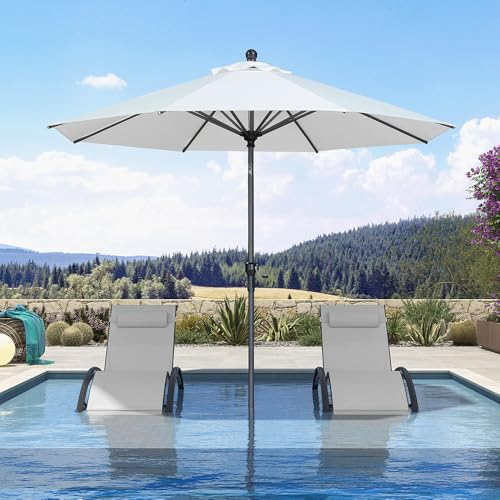 PURPLE LEAF 9 Round Patio Umbrella Outdoor Table Umbrella Aluminum Frame Market Umbrella Sun Umbrella with 8 Sturdy Ribs Tilt for Garden Deck Lawn Pool White
