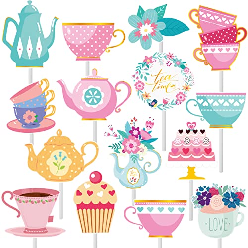 36Pcs Tea Party Cupcake Toppers Floral Tea Party Decorations Teacup Teapot Flower Cupcake Picks For Let's Par Tea Birthday Party Decorations Baby Shower Bridal Shower Supplies #TOP1