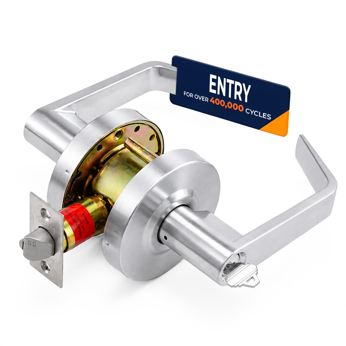 Boomerang Heavy-Duty Entry Function Commercial Lever Door Lock | ADA & Grade 2 Industrial Door Handle, Cylindrical Lever, Non-Handed, Satin Chrome (US26D)