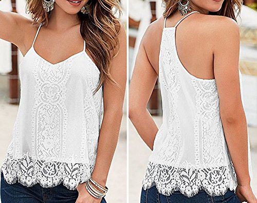 Blusa blanca de encaje de ganchillo, espalda cruzada, tirantes finos, para mujer, de la marca COFCO