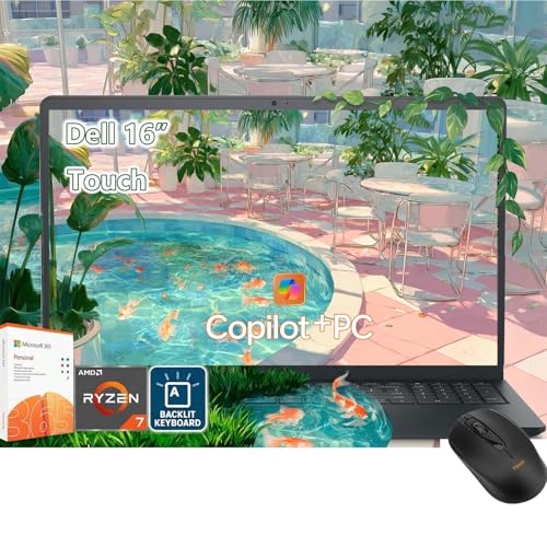 Image of Dell 16 Touchscreen Laptop- AMD Ryzen 7 250 Beat Intel Ultra 7-16 inch FHD+ Touch- AI PC Copilot Key- 32GB RAM| 1TB SSD -Win 11 Office 365- Backlit KB- 1080p Webcam- Business College Computer Portatil