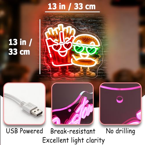 Image of Red Neon Sign Led Neon Lights Signs for Wall Decor USB Powered Led Signs for Room Decoration-Burger French Fries