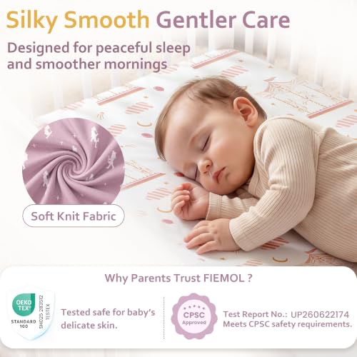 Image of Baby Bedside Bassinet Sheets Fitted, 33 inchx20 inch Compatible with Baby Delight Dream On Me & Most Rectangle Bedside Sleeper Bassinet Mattresses, Super Soft Microfiber Pink Ballet