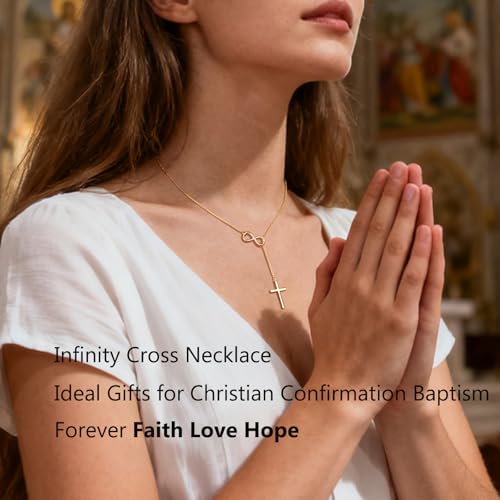 cross necklace for women 14k goldsilver plated dainty infinity long pendant charm necklace trendy non tarnish waterproof jewelry simple religious christian baptism faith jewelry gifts christmas stocking stuffer