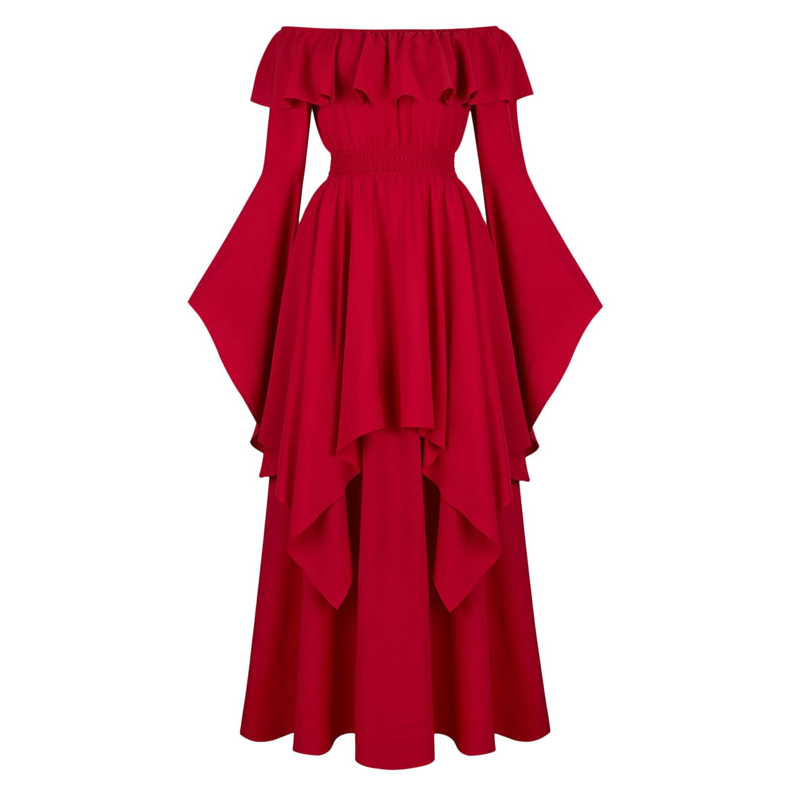 Mittelalter Kleid Damen Renaissance Kostüm Gothic Langarm Kleidung Maxi | Retro Corsagenkleid, One Shoulder Kleid, Faschingskostüm Outfit, Viktorianisches Kostüme, für Cosplay Karneval Halloween