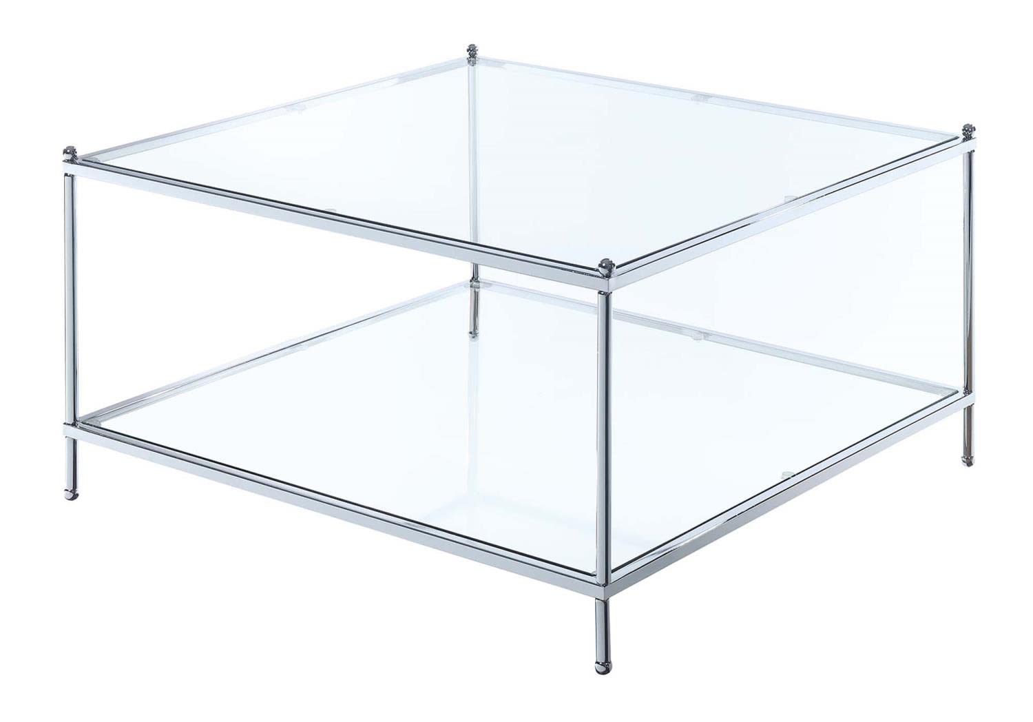 Convenience Concepts Royal Crest Square Coffee Table, Clear Glass / Chrome Frame