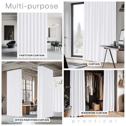 Image of Jilron Room Divider Curtains Ceiling Curtain Track Set for Blackout and Privacy (Include:White Curtainx2 + White Trackx1) 196 inch W x 106 inch L