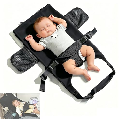 Image of VANDOULUM Baby Airplane Bed, Travel Essentials for Flying, Toddler Airplane Seat Extender, Plane Portable High Chair Harness Seat for Little Baby (16 * 28inch), Black