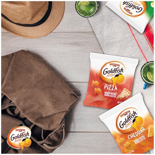 Image of Goldfish Crackers Say Cheeeese Variety Pack with Cheddar, Pizza and Parmesan, Snack Packs, 20 Ct (Pack of 2)