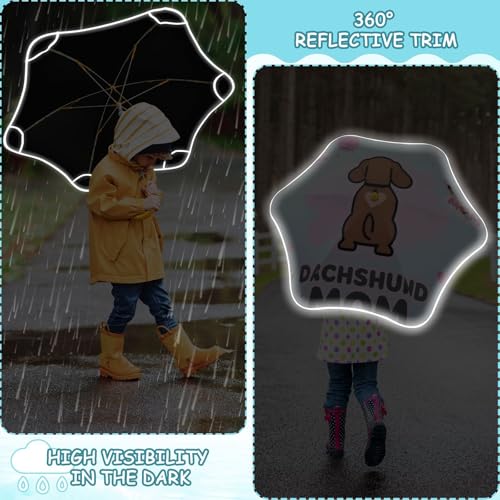 Paraguas para niños pequeños con estampado de perro salchicha rosa impermeable 6
