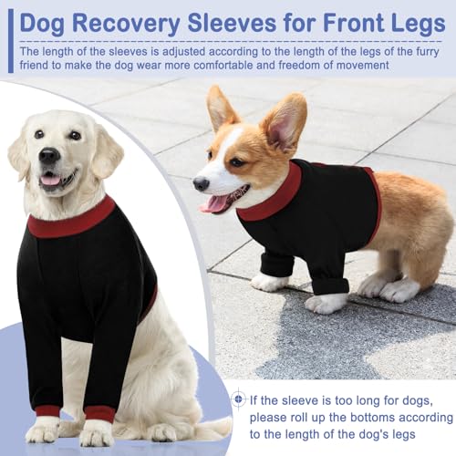 Image of KOESON Dog Recovery Sleeve for Front Legs with 100% Cotton Fabric, Soft & Breathable Dog Surgery Recovery Suit, Adjustable Elbow Protector for Dogs, Pet Long Sleeve Shirt for Front Legs, Black M