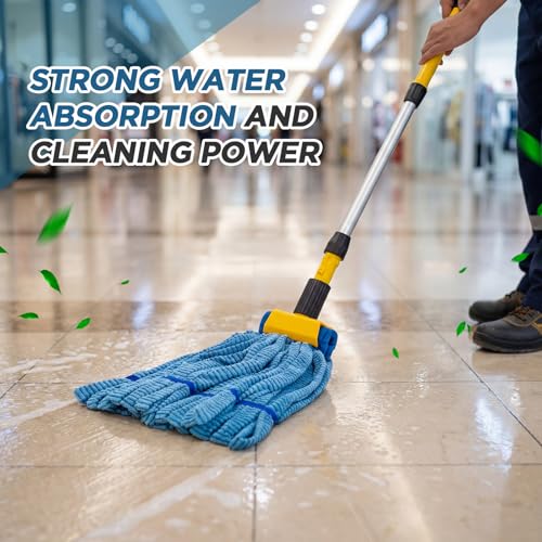 Image of Hushee 1 Pack Large Microfiber Tube Mop Heads 18 oz Heavy Duty Commercial Industrial Wet Mop Head Refill Reusable Machine Washable Looped End Mopheads for Hardwood, Tile, Laminate Floors (Blue)